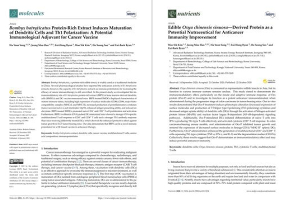 국제학술지 몰레큘스(2021년 1월)와 뉴트리언츠(2020년 10월) 게재 논문